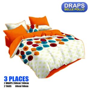 2 DRAPS DE 3 PLACES+2 TAIES BELLE POLLO ORANGE BLEU