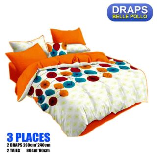 2 DRAPS DE 3 PLACES+2 TAIES BELLE POLLO ORANGE BLEU