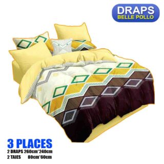 2 DRAPS DE 3 PLACES+2 TAIES BELLE POLLO JAUNE VERT