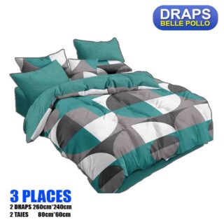 2 DRAPS DE 3 PLACES+2 TAIES BELLE POLLO VERT GRIS