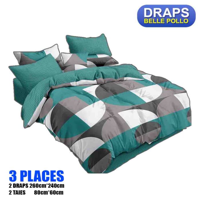 2 DRAPS DE 3 PLACES+2 TAIES BELLE POLLO VERT GRIS