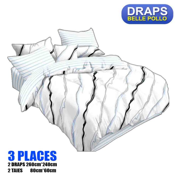 2 DRAPS DE 3 PLACES+2 TAIES BELLE POLLO BLANC