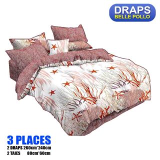 2 DRAPS DE 3 PLACES+2 TAIES BELLE POLLO MARRON ÉTOILÉ