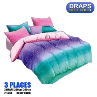 2 DRAPS DE 3 PLACES+2 TAIES BELLE POLLO ROSE VERT BLEU