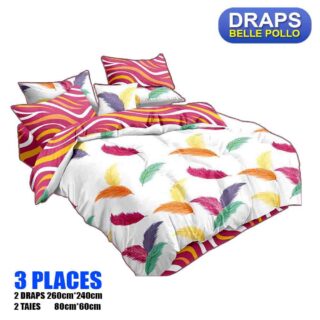 2 DRAPS DE 3 PLACES+2 TAIES BELLE POLLO ROSE FEUILLES