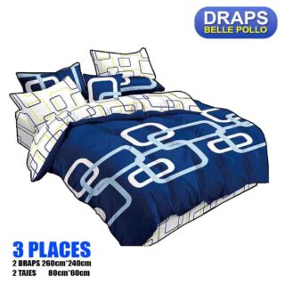 2 DRAPS DE 3 PLACES+2 TAIES BELLE POLLO BLEU BLANC